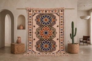Alfombra de Lana Marroquí Anudada a Mano, Medallón Geométrico Andaluz, Kilim Bereber, Alfombra de Lujo para Decoración del Hogar - Product Image 6