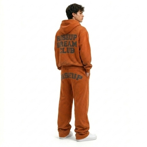 Ensemble de survêtement en coton imprimé pour homme, sweat à capuche zippé avec strass, pantalon de jogging streetwear à jambes larges - Product Image 2
