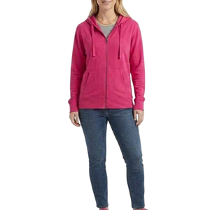 Sudadera con capucha rosa para mujer, con cremallera completa, corte regular, de punto, forro polar de algodón, color liso, transpirable, cortavientos, para otoño, informal - Product Image 1