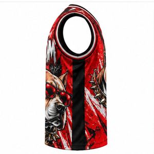 Maillot de basket rouge sans manches pour homme, col rond, motif lettres Hip Hop, séchage rapide, polyester, imprimé par transfert thermique - Product Image 3