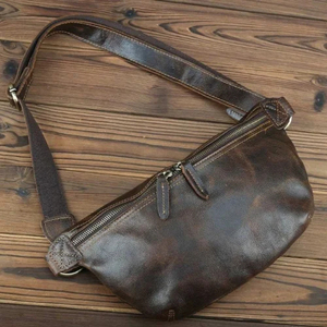 Bolso de Pecho Vintage de Cuero Genuino Marrón Oscuro con Cierre de Cremallera, Bolso de Hombro Duradero para Hombre, para Uso Diario en Todas las Estaciones - Product Image 4