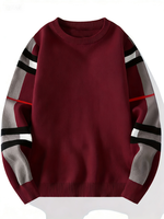 Pull en tricot pour homme à manches à carreaux, coupe classique, col rond, avec logo au dos, idéal pour l'automne