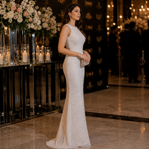 Luxury White Embroidered Mermaid Evening Gown | Floor Length Sleeveless Designer Formal Dress | Elegant Party Wear For Women - Product Image 4