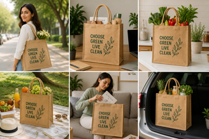 Choose Green Live Clean Jute Shopping <b>Bag</b> <b>Medium</b> <b>Size</b> Top Handle Eco Friendly Grocery Tote - Product Image 3