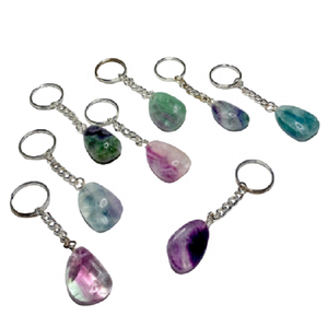 Porte-clés en pierre naturelle, Fluorite brute, quartz, enveloppe de guérison, pierre précieuse dorée, cristal, vente en gros - Product Image 5