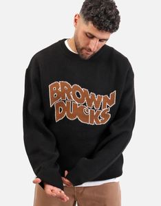 Pull personnalisé pour homme en jacquard de haute qualité avec lettrage, col rond en acrylique noir, vente en gros, OEM - Product Image 2