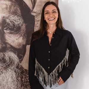 Chemise en lin noir, Blouse bohème, Veste à franges pour femme, Blouson ample, Top bio style cowboy et gypsy, Vêtement western, Cadeau pour elle - Product Image 3