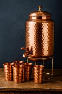 6.5L Smart Copper Water <b>Dispenser</b> Set - Antimicrobial Pure Copper Storage Tank with Tap & 4 Glasses - 218oz Ayurvedic Wellness - Product Image 4