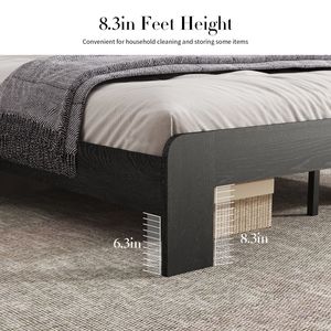 Lit plateforme en bois King Size avec tête de lit à éclairage LED et 2 ports USB, sans bruit, aucun sommier requis, rangement inclus - Product Image 2