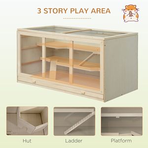 Gabbia per Animali Domestici a 3 Livelli in Legno per Piccole Razze, Habitat per Criceti, Topi, Ratti, Recinto per Esercizio e Gioco con Tetto Apribile e Rampe - Product Image 4
