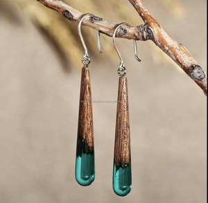 Handcrafted <b>Wood</b> With Epoxy Resin Big Oval Shaped Earrings With Gold Plated Ear Hook for Women Wooden <b>Jewellery</b> - Product Image 3