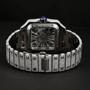 Montre de luxe en diamant, boîtier carré en argent et moissanite, cadran en cristal saphir, mouvement à quartz ETA, bracelet pour homme de 15 mm, résistance à l'eau de 10 m - Product Image 3