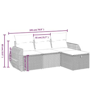 Conjunto de Sofá Modular de Jardín de Ratán Gris, 4 Plazas, con Almacenamiento, Muebles de Exterior, Diseño Contemporáneo - Product Image 6