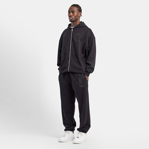 OEM <b>Winter</b> Hooded Streetwear Rhinestone Tracksuit Set Cotton Fleece Zipper Tracksuit Flare Jogger Two-Piece Wholesale - Product Image 2