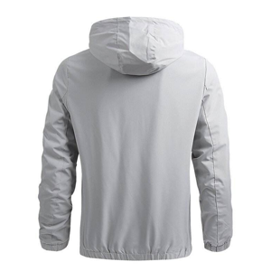 Men's Gray Hooded Puffer <b>Jacket</b> Zipper Closure Casual Solid Color Polyester Windproof Autumn Wear Regular Fit - Product Image 2