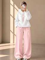 Ensemble survêtement décontracté en molleton deux pièces pour femme : sweat à capuche oversize uni et pantalon large – Vente en gros