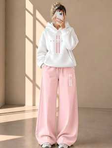 Custom Women <b>Oversized</b> Hooded Solid <b>Hoodie</b> and Wide Leg Sweatpants Set Casual <b>Fleece</b> Two Piece Autumn Tracksuit Wholesale - Product Image 5