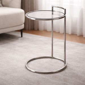 Mesa auxiliar moderna con bandeja blanca y patas de metal, muebles para sala de estar, fáciles de limpiar - Product Image 6