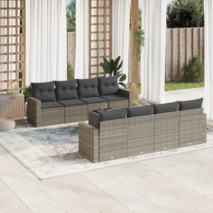 Ensemble de canapés de jardin modulaires en rotin PE gris, 9 pièces - Product Image 1