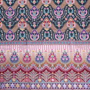 Tela de crepé ligera negra carbón con bordado floral de 54 pulgadas, diseño de borde Daman, para Kurti, Anarkali, Gown, Salwar - Product Image 6