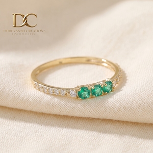 Luxury 14KT Solid Yellow Gold Lab Grown <b>Diamond</b> <b>Ring</b> With Colombian Emerald Minimalist Anniversary Fine Jewelry for Women - Product Image 3