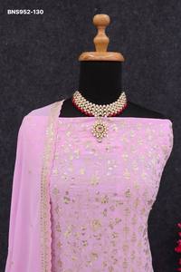 Traje Salwar Semisellado de Georgette de Seda Sintética de Alta Calidad con Bordado de Hilo-Zari y Lentejuelas de 3mm - Proveedor Mundial - Product Image 6