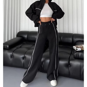 Women's Black Tracksuit Set Full Zip Jacket With Side Pockets And Matching <b>Pants</b> Breathable Casual Autumn Wear - Product Image 1