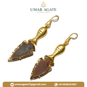 Fashion <b>Real</b> Touch Carved Raw Stone Boho <b>Crystal</b> Lear Quartz Arrowhead Drop Earrings Jewelry for Women Chinese New Year Gift - Product Image 5