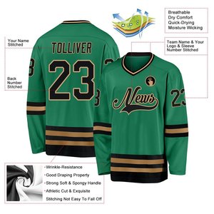 Jersey de Hockey sobre Hielo Sublimado Verde y Dorado de Primera Calidad, Poliéster y Algodón, Ropa Deportiva de Alta Durabilidad, Superventas - Product Image 2