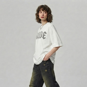 T-shirt ample à manches courtes pour femme avec strass, 100 % coton, coupe oversize épaisse et épaules tombantes, style streetwear - Product Image 5