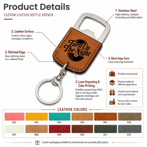 Décapsuleur miniature personnalisé en acier inoxydable recouvert de cuir avec logo gravé au laser pour cadeaux promotionnels - Product Image 3