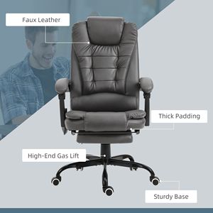 Chaise de bureau de direction à dossier haut avec repose-pieds rétractable en similicuir, massage par vibration et dossier en maille - Product Image 2