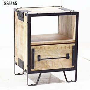 Industrial Modern Eco-Friendly Solid Wood Nightstand SS1665 with Metal Frame and 1-Drawer Storage SUREN SPACE Bedroom Furniture - Product Image 1
