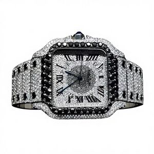 Splendide montre de luxe pour homme avec diamants, boîtier carré 28 mm, mouvement à quartz ETA, cristal saphir, argent, moissanite - Product Image 1