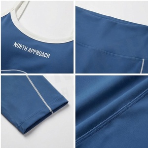 North Approach 2 Piece Yoga Set Blue Solid Spaghetti Strap Crop Top High Waist Shorts Breathable Seamless Sportswear - Product Image 4