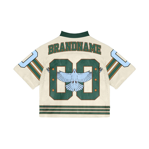 Verano Retro moda americana deportes camiseta suelta impresa Casual Rugby uniforme cuello en V empalme malla transpirable de talla grande - Product Image 5