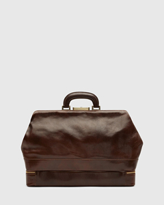 Classic Doctor Bag Genuine Leather Hasp Closure Men's Business Satchel Durable Single Handle Brown - Product Image 3