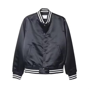 Veste en satin noir pour homme, coupe classique, fermeture boutonnée, style preppy, vêtement d'automne, logo et impression personnalisés, veste en satin - Product Image 4