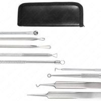 Ensemble professionnel de 9 outils d'extraction des points noirs et de l'acné en acier inoxydable, kit de suppression des comédons avec étui en cuir de qualité supérieure