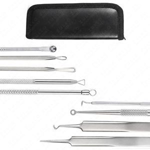 Professional 9 Pcs Stainless Steel Blackhead Acne Extractor Tool Set Comedone Remover Kit with Premium Leather Case - Product Image 3
