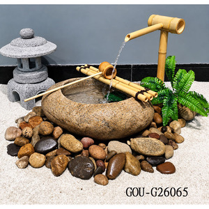 Fontaine d'eau en pierre traditionnelle pour extérieur, décoration de jardin, finition naturelle, forme irrégulière, autoportante, décoration de jardin zen japonais - Product Image 5