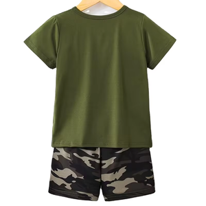 Boys Camouflage Patchwork Jersey Material Casual Style Short Sleeve T-Shirt and Shorts Set for Summer Outdoor - Product Image 2