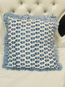 Set of 5 Floral Block Print Cotton Cushion Covers with Frills Floral Throw <b>Pillow</b> Sham <b>Decorative</b> <b>Pillows</b> - Product Image 4