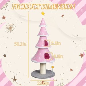 Albero per Gatti Grande e Alto 59 Pollici a Forma di Albero di Natale con 2 Cucce e Tiragraffi, Giocattolo in Morbido Pile, Albero per Gatti Robusto - Product Image 5
