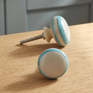 Ba Ceramic Round Cabinet Knob Blue <b>White</b> Striped Modern Kitchen & Bathroom Furniture Handle Durable Design - Product Image 1