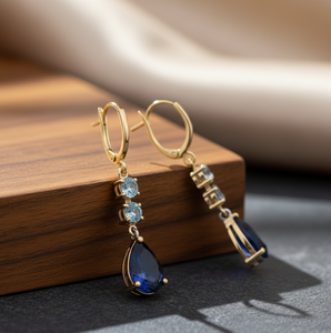 <b>Blue</b> Hydro <b>Topaz</b> 5MM Round <b>Blue</b> <b>Topaz</b> Drop <b>Earrings</b> 925 Sterling Silver 18K Gold Plated Dangle <b>Earrings</b> Wedding Jewelry - Product Image 5