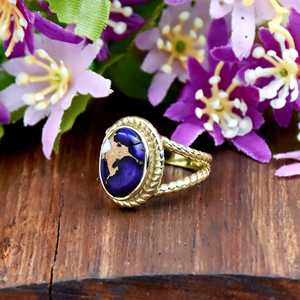 Bague artisanale en argent sterling 925 plaqué or 18 carats avec pierre précieuse turquoise Purple Oyster, bijou fin fait main pour homme - Product Image 3