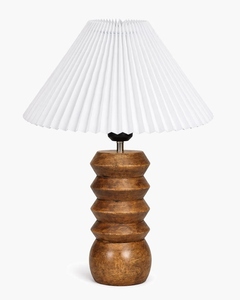 Lámpara de mesa de madera artesanal con pantalla de tela plisada, iluminación nórdica vintage para mesita de noche, para el hogar y hoteles. Compre ahora. - Product Image 4