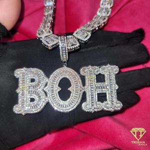 Luxury " BOH " Letter Necklace Custom Bubble Pendant With Cuban Link <b>Chain</b> <b>Rapper</b> Jewelry For Men - Product Image 5