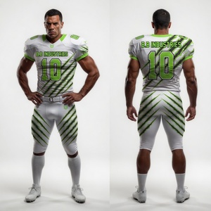 High Quality Custom White Green Flame Printed Short American Football Uniform Set Jersey <b>Pants</b> Number 10 B.B Industries Team - Product Image 3